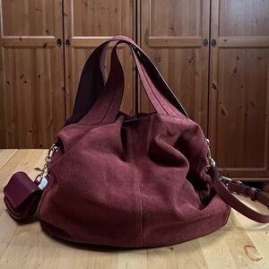 Bordeaux Leather Suede Crossbody Tote Bag + EarPod Charm